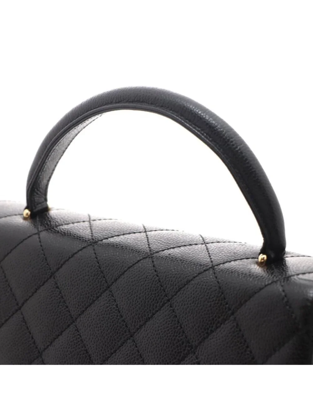Chanel Quilted Handle Handbag Caviar Leather Black